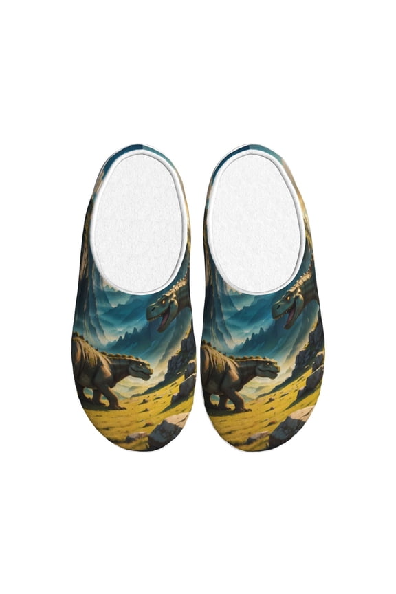 Valley River Dinosaur for Women's Lamb-hug Comfy Fleece House Slippers Memory Foam, Slip-on House Shoes Indoor Outdoor-44/45