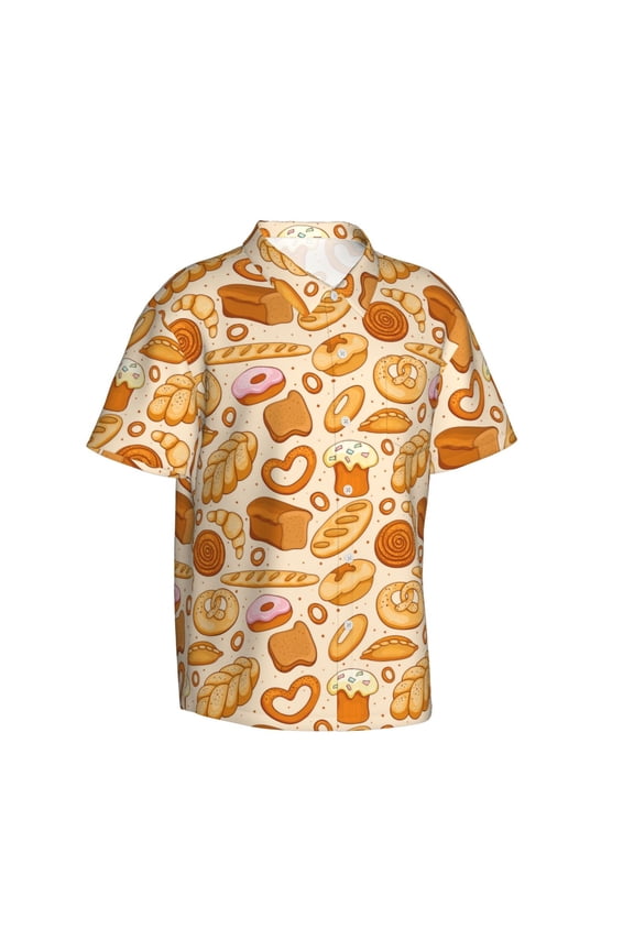 Various Bread Gentle Cotton Regular Fit Short Sleeve Casual Hawaiian Shirt for Men-Large