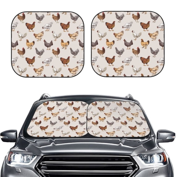 Picia Various Chicken 2 Piece Car Windshield Sun Shade Foldable | Foldable Sun Shield for Front Window Blocks UV Rays and Keeps Your Vehicle Cool-Medium