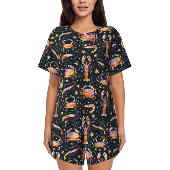 Picia Various Crustaceans Pajamas Sets for Women Soft Short-Sleeved Pjs with Lounge Shorts Two Piece Sleepwear-Small
