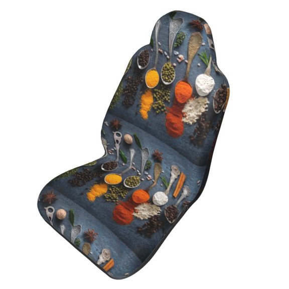Picia Various Herbs And Spices In Spoons Print Waterproof Sweating Car Seat Cover for Post Gym Workout, Running, Beach and Hiking, Universal Fit Anti-Slip Bucket Seat Protector
