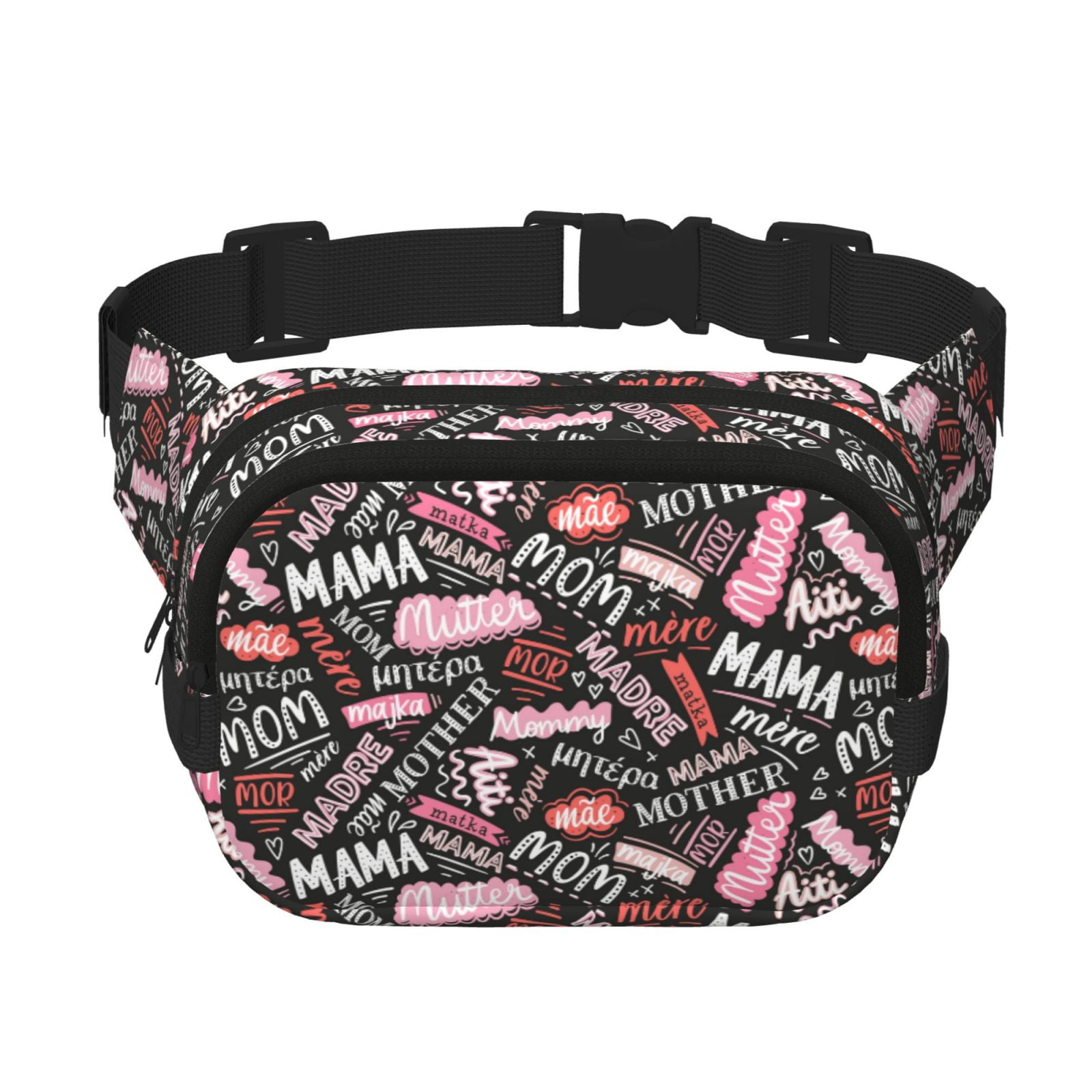 Picia Various Languages Mother Print Square Double-Layer Waist Bag Mini Adjustable Waist Belt Bag Exercise Running Travel Hiking