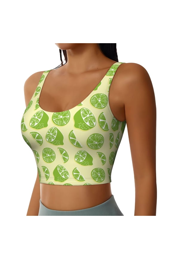 Various Lemons Sports Bra for Women,Padded Strappy Sports Bras Medium Support Yoga Bra with Removable Cups,Running Yoga Bra-