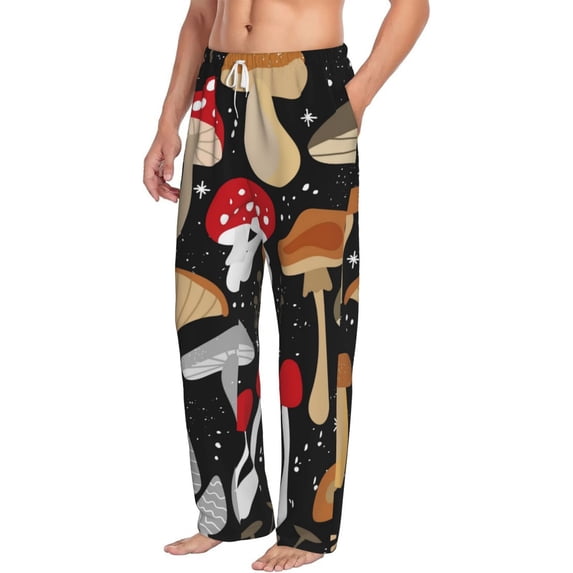 Picia Various Mushrooms Mens Soft Woven Cotton Elastic Waistband Sleep Pajama Pant Lounge Sleep Pant With Pockets And Drawstring-Large