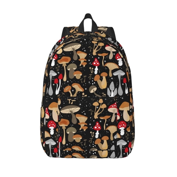 Picia Various Mushrooms Printed Canvas Daypack - Stylish and Durable Vintage Compact Backpack - Class, Work, Travel, or Laptop Bookbag,Organized Compartments-Small