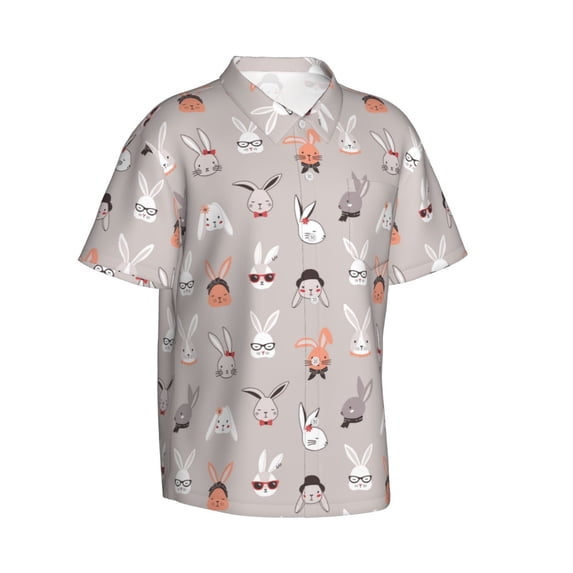 Picia Various Rabbits Gentle Cotton Regular Fit Short Sleeve Casual Hawaiian Shirt for Men-Medium