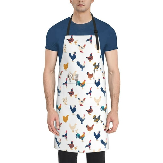 Picia Various Rooster Waterproof Apron for Unisex Adult - Adjustable Bib Apron with Pockets, Ideal for Cooking, Gardening, Painting, and Household Chores