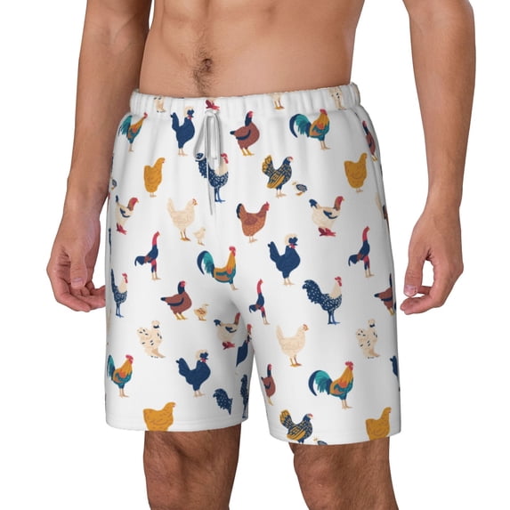 Picia Various Rooster pattern Mens Swim Trunks with Compression Liner Stretch Beach Shorts Quick Dry with Zipper Pockets No-Chafing Board Shorts-Small