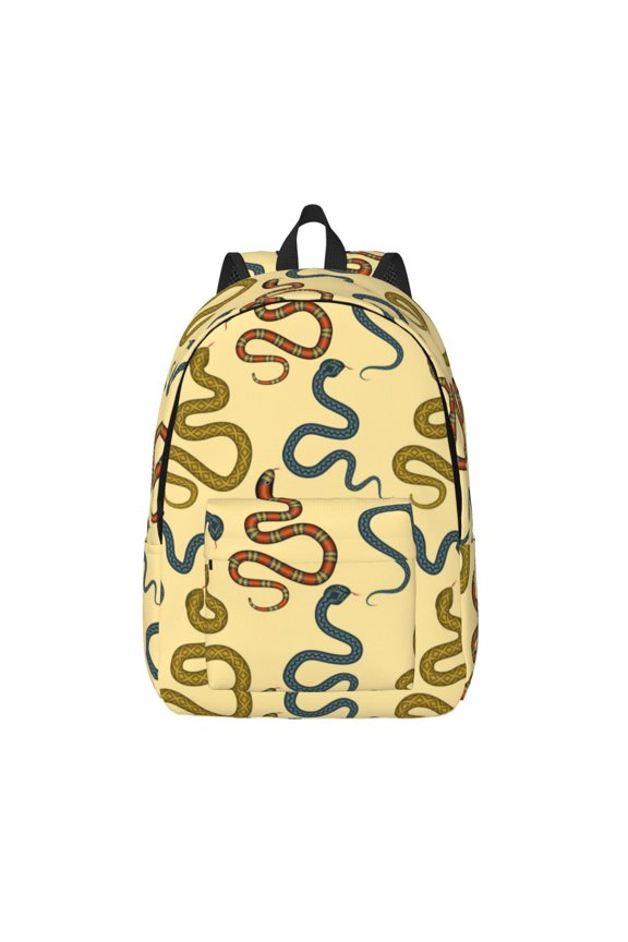 Various Snake Printed Canvas Daypack - Stylish and Durable Vintage Compact Backpack - Class, Work, Travel, or Laptop Bookbag,Organized Compartments-Medium