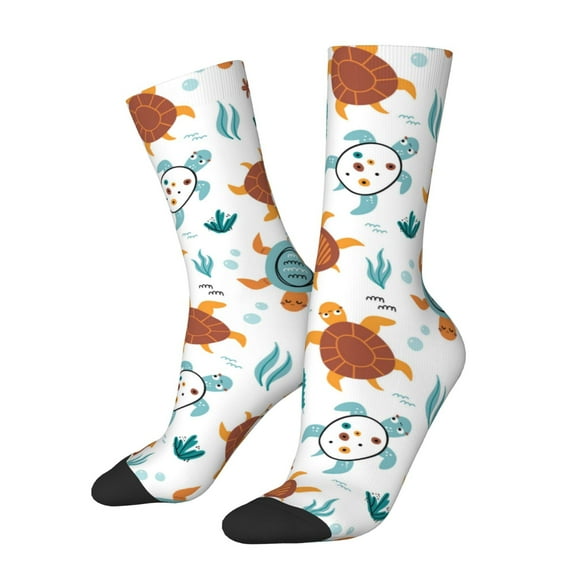 Picia Various Turtle Print Athletic Socks for Men & Women – Cushioned Moisture-Wicking Crew Socks for Sports, Running, and Training, Soft & Breathable Size 5-11