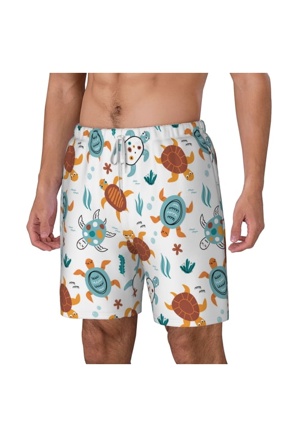 Various Turtle pattern Mens Swim Trunks with Compression Liner Stretch Beach Shorts Quick Dry with Zipper Pockets No-Chafing Board Shorts-3X-Large