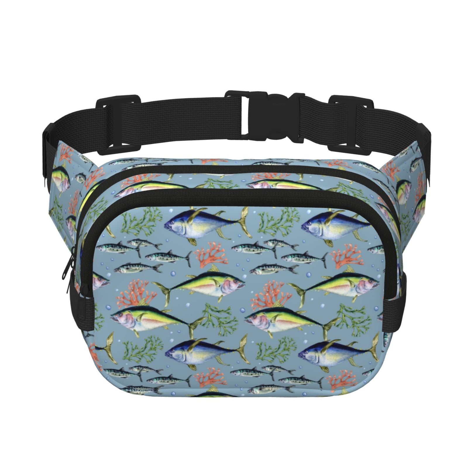 Picia Various Wild Sea Fish Print Square Double-Layer Waist Bag Mini Adjustable Waist Belt Bag Exercise Running Travel Hiking