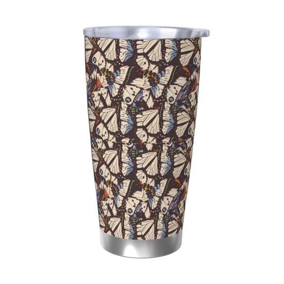 Picia Vector Butterflies Pattern 20 oz Tumbler Stainless Steel Vacuum Insulated Coffee Ice Cup Double Wall Travel Flask Dual Lid Water Bottle, Eco-friendly Car Cup-Without Straw