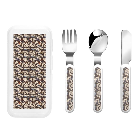 Picia Vector Butterflies Print Children's Knife, Fork And Spoon Set - Kids Knife Fork Spoon - Stainless Steel Kids Silverware Set - Metal Kids Cutlery Set