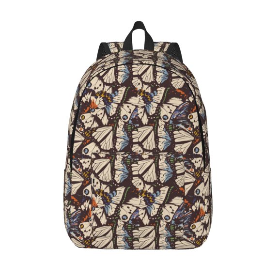 Picia Vector Butterflies Printed Canvas Daypack - Stylish and Durable Vintage Compact Backpack - Class, Work, Travel, or Laptop Bookbag,Organized Compartments-Small