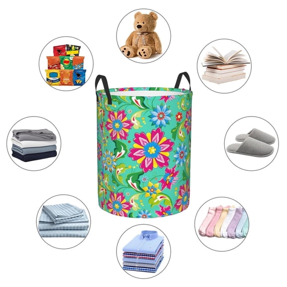 Picia Vector Mexican Otomi Style Bright Large Laundry Basket, Waterproof, Freestanding Laundry Hamper, Collapsible Tall Clothes Hamper with Extended Handles-