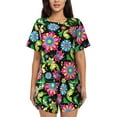 thumbnail image 1 of Picia Vector Mexican Otomi Style Bright Pajamas Sets for Women Soft Short-Sleeved Pjs with Lounge Shorts Two Piece Sleepwear-Small, 1 of 9