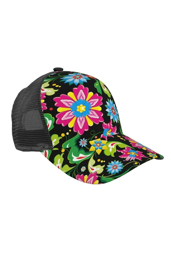 Vector Mexican Otomi Style Bright Pattern Trucker Hat,Baseball Cap,Sun Protection Cap,Stylish Headwear,Leisure Cap,Outdoor Sports Cap