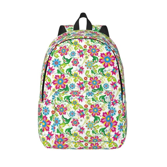 Picia Vector Mexican Otomi Style Bright Printed Canvas Daypack - Stylish and Durable Vintage Compact Backpack - Class, Work, Travel, or Laptop Bookbag,Organized Compartments-Medium