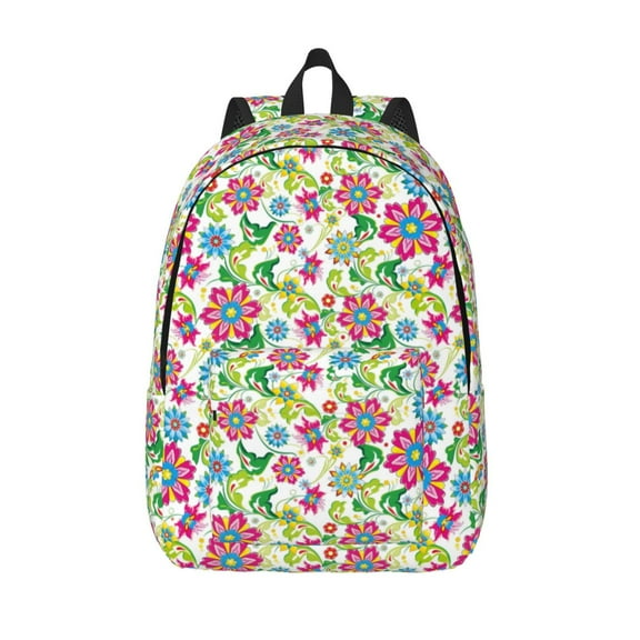 Picia Vector Mexican Otomi Style Bright Printed Canvas Daypack - Stylish and Durable Vintage Compact Backpack - Class, Work, Travel, or Laptop Bookbag,Organized Compartments-Small