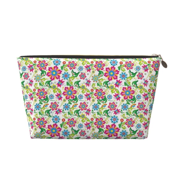 Picia Vector Mexican Otomi Style Bright Printed Leather Travel Toiletry Bag,Cosmetic Organizer, Makeup Travel Bag, Durable Travel Pouch, Compact Toiletry Bag, Travel Accessories