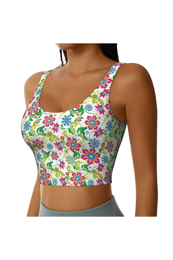 Vector Mexican Otomi Style Bright Sports Bra for Women,Padded Strappy Sports Bras Medium Support Yoga Bra with Removable Cups,Running Yoga Bra-Large