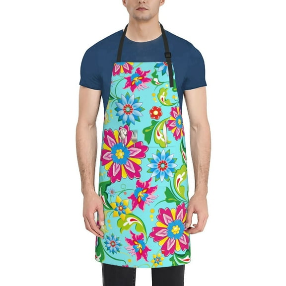 Picia Vector Mexican Otomi Style Bright Waterproof Apron for Unisex Adult - Adjustable Bib Apron with Pockets, Ideal for Cooking, Gardening, Painting, and Household Chores