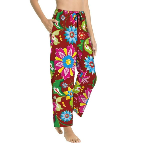 Picia Vector Mexican Otomi Style Bright Womens Soft Woven Cotton Elastic Waistband Sleep Pajama Pant Lounge Sleep Pant With Pockets And Drawstring-Small