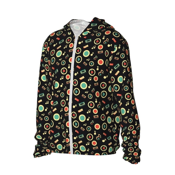 Picia Vector Retro Music Women's Men's UPF 50+ Sun Protection Hoodie Shirt Long Sleeve SPF Fishing Outdoor UV Hiking Lightweight Shirts-Small