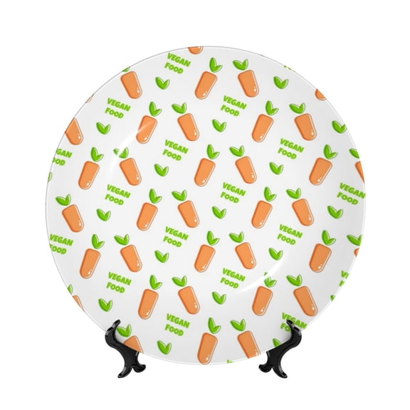 Picia Vegan Fruit Carrot Pattern Bone China Decorative Plate – Wall Decor with Stand and Adhesive, Elegant Ornament for Living Room, Office, or Entryway-10in