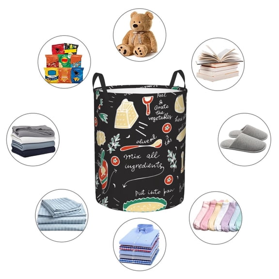 Picia Vegetable Quiche Large Laundry Basket, Waterproof, Freestanding Laundry Hamper, Collapsible Tall Clothes Hamper with Extended Handles-Small