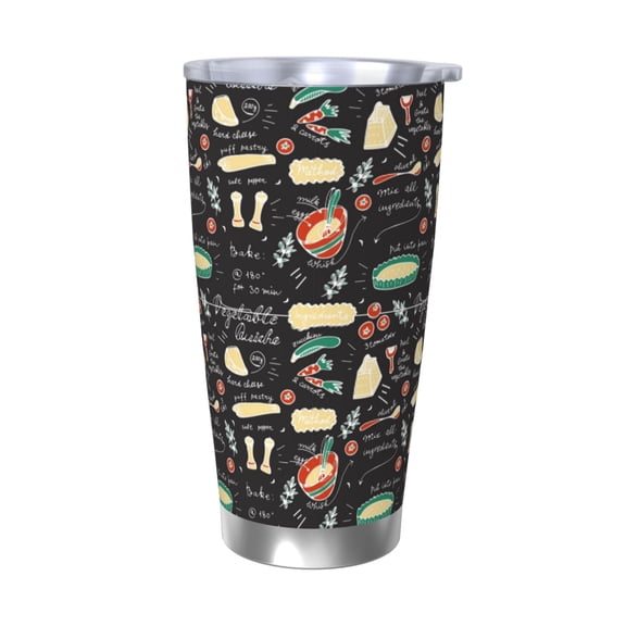 Picia Vegetable Quiche Pattern 20 oz Tumbler Stainless Steel Vacuum Insulated Coffee Ice Cup Double Wall Travel Flask Dual Lid Water Bottle, Eco-friendly Car Cup-Without Straw