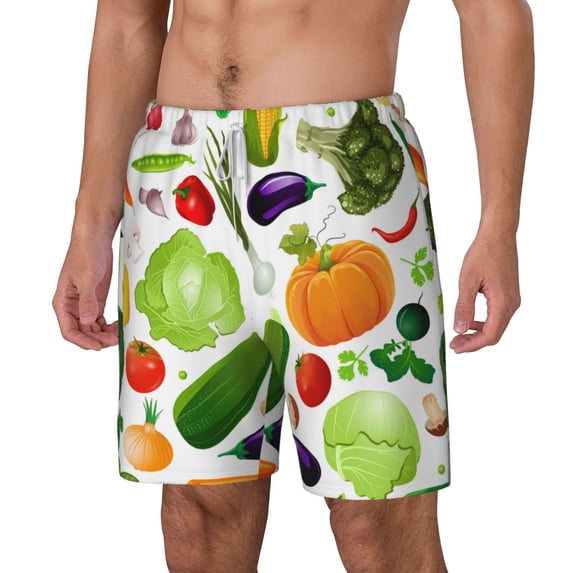 Picia Vegetables2 pattern Mens Swim Trunks with Compression Liner Stretch Beach Shorts Quick Dry with Zipper Pockets No-Chafing Board Shorts-Medium