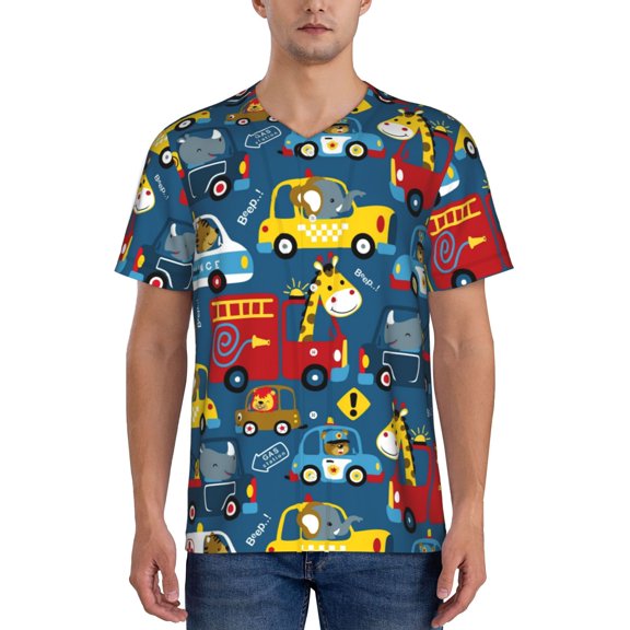 Picia Vehicles Cartoon with Funny Drivers Pattern Mens Polo Shirts Quick Dry Short Sleeve Golf T Shirt Performance Moisture Wicking Casual Workout Baseball T-shirt-3X-Large