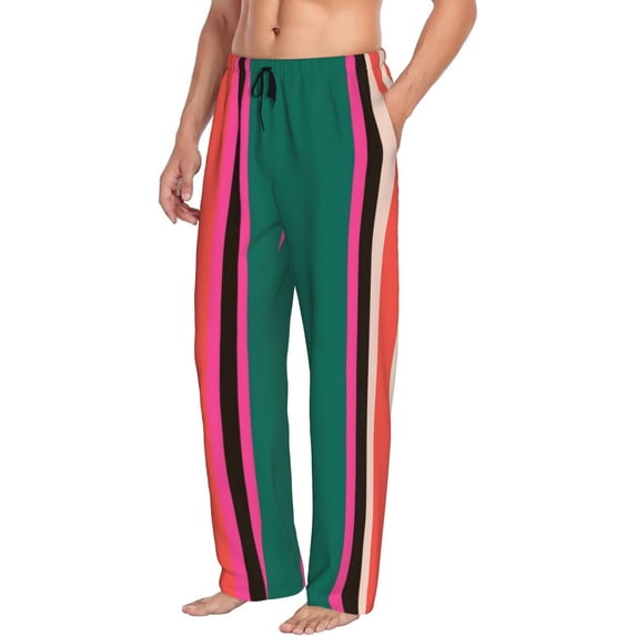 Picia Vertical Stripes Mens Soft Woven Cotton Elastic Waistband Sleep Pajama Pant Lounge Sleep Pant With Pockets And Drawstring-Medium