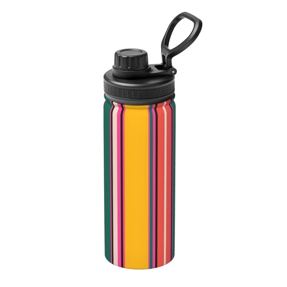 Picia Vertical Stripes Pattern Water Bottle 18 oz Stainless Steel Insulated Bottles With Handle Leak Proof Gym Sport Water Jug BPA-free insulated kettle For Men Women Adults