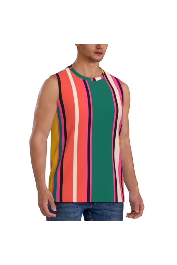 Vertical Stripes mens Cotton Tank Undershirts , Moisture-wicking Ribbed Tanks, Lightweight Cotton Tank Undershirts-3X-Large
