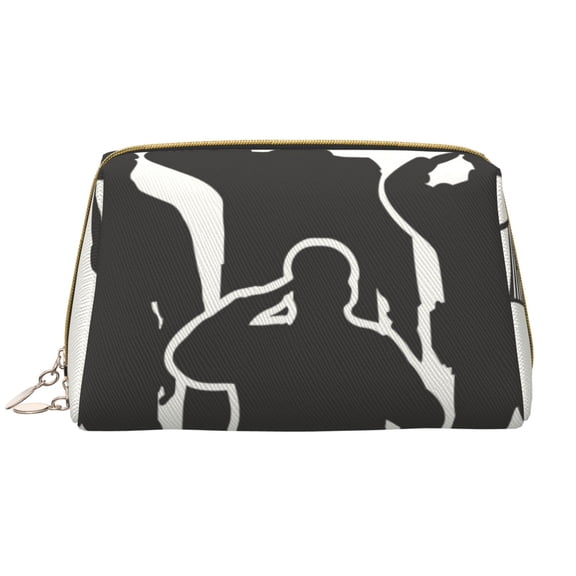 Picia Veterans Day Print Leather Makeup Bag Make Up Bag Travel Toiletry Bag for Her Girlfriend Teacher Teen Girl Gifts