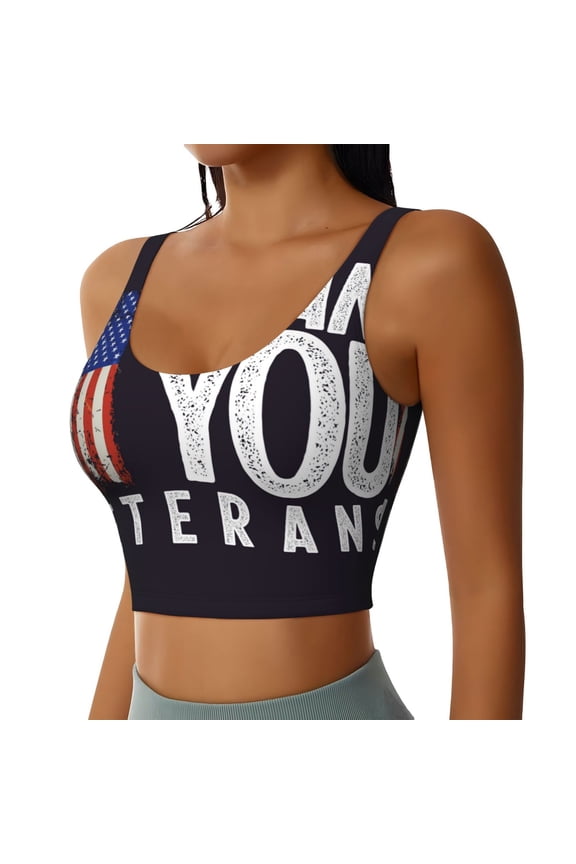 Veterans Day2 Sports Bra for Women,Padded Strappy Sports Bras Medium Support Yoga Bra with Removable Cups,Running Yoga Bra-XX-Large