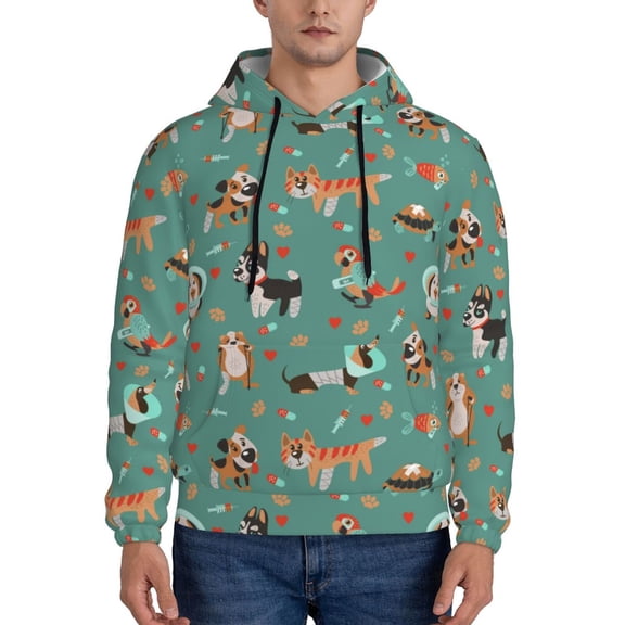 Picia Veterinary Clinics Pattern Casual Men's Hoodie - Lightweight Hooded Sweatshirt with Kangaroo Pocket, Comfortable Pullover for Everyday, Travel-X-Large