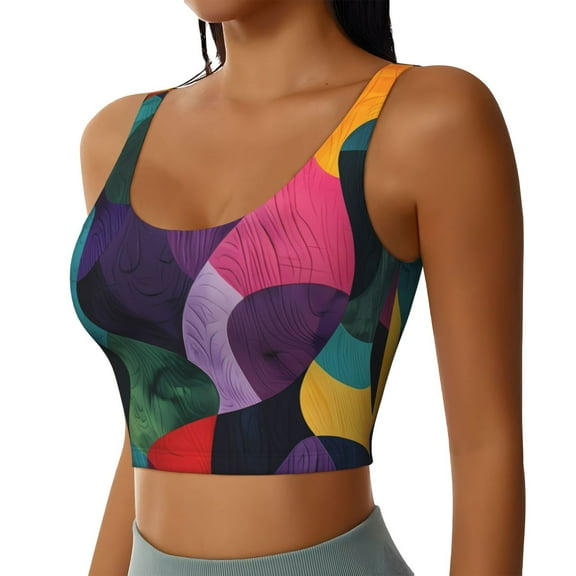 Picia Vibrant Abstract Flow Sports Bra for Women,Padded Strappy Sports Bras Medium Support Yoga Bra with Removable Cups,Running Yoga Bra-X-Large