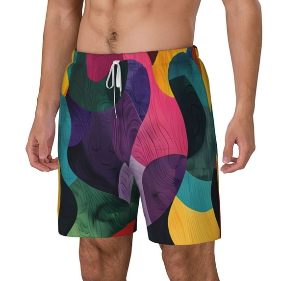 Picia Vibrant Abstract Flow pattern Mens Swim Trunks with Compression Liner Stretch Beach Shorts Quick Dry with Zipper Pockets No-Chafing Board Shorts-Medium