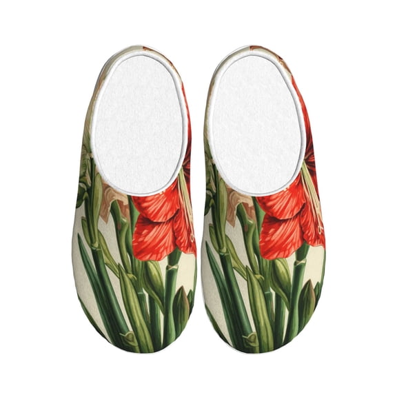 Picia Vibrant Amaryllis Flowers for Women's Lamb-hug Comfy Fleece House Slippers Memory Foam, Slip-on House Shoes Indoor Outdoor-42/43