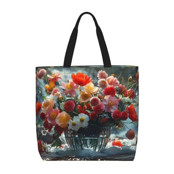 Picia Vibrant Bouquet Waterfall for Tote Bag for Women with Zipper, Gym Tote with Compartments, Laptop Work Tote Nurse Dance Yoga Bag for Sport, Travel