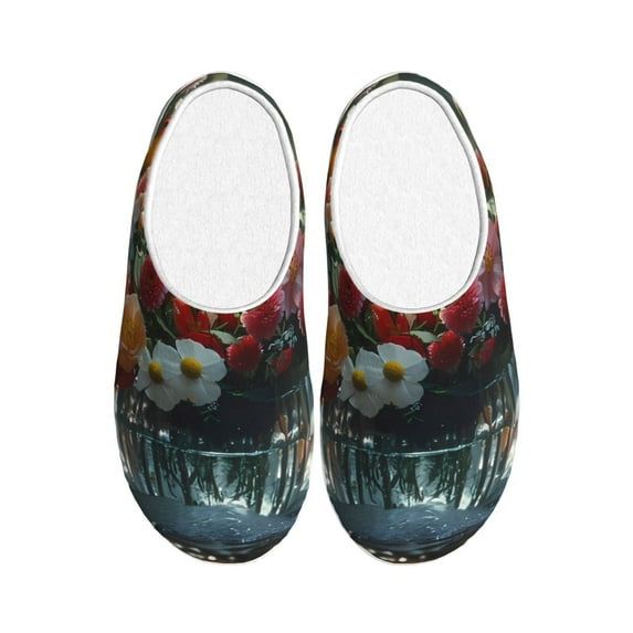Picia Vibrant Bouquet Waterfall for Women's Lamb-hug Comfy Fleece House Slippers Memory Foam, Slip-on House Shoes Indoor Outdoor-44/45