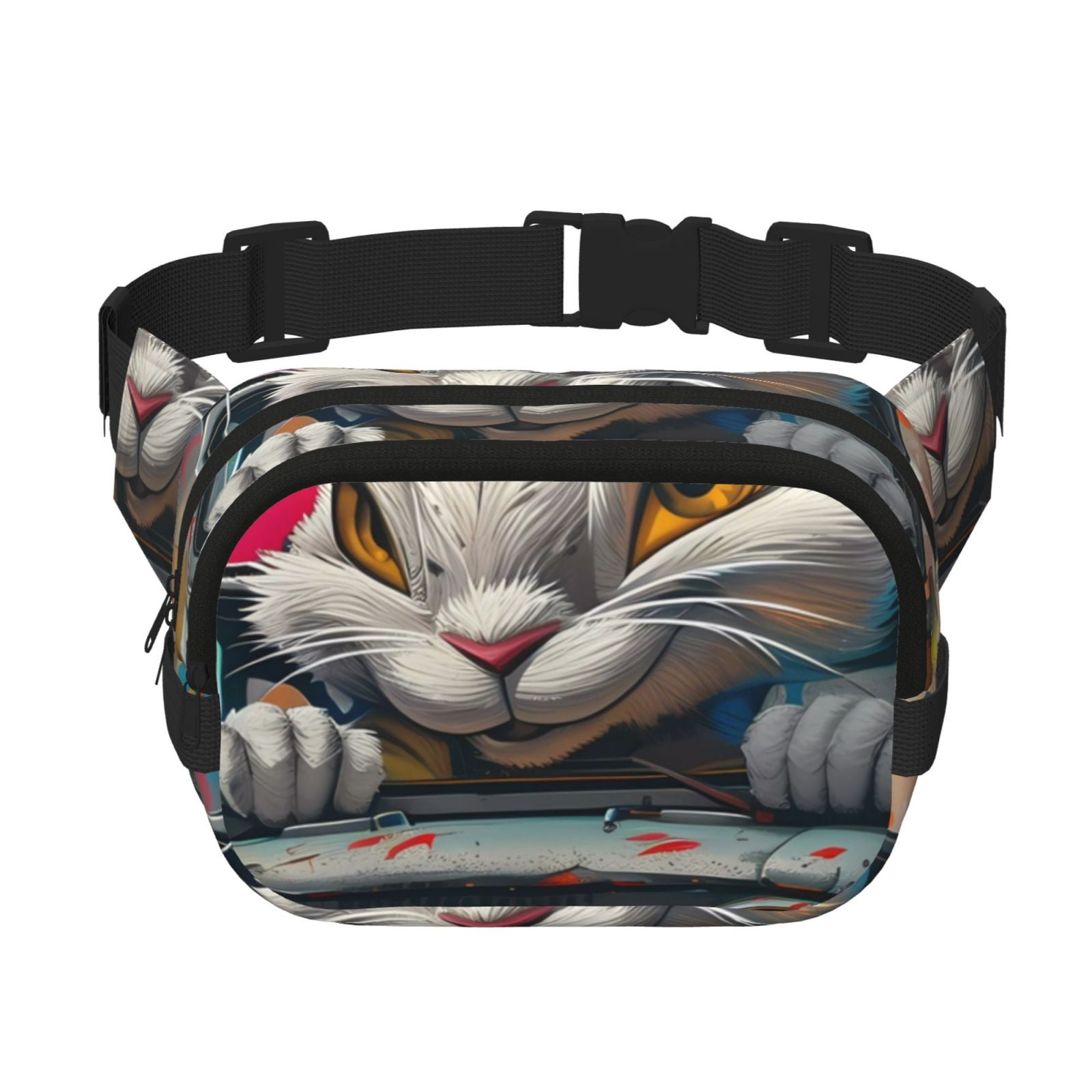Picia Vibrant Bunny Ride Print Square Double-Layer Waist Bag Mini Adjustable Waist Belt Bag Exercise Running Travel Hiking