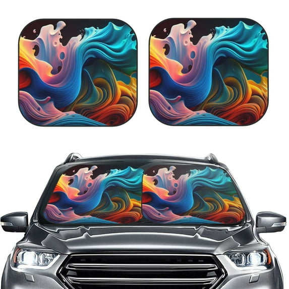 Picia Vibrant Fluid Motion Art 2 Piece Car Windshield Sun Shade Foldable | Foldable Sun Shield for Front Window Blocks UV Rays and Keeps Your Vehicle Cool-Small