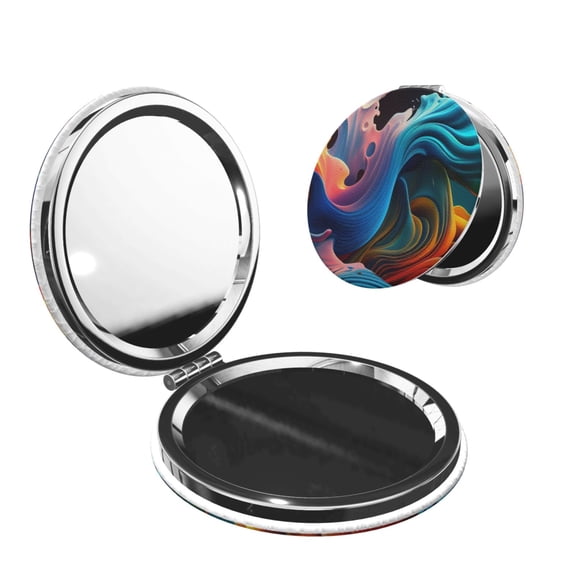 Picia Vibrant Fluid Motion Art for Compact Vanity Mirror , Travel Makeup Mirror , Portable Magnifying Cosmetic Mirror for Daily, Work, Business-Round Shape