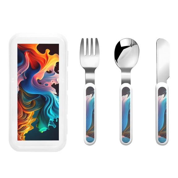 Picia Vibrant Fluid Motion Art Print Children's Knife, Fork And Spoon Set - Kids Knife Fork Spoon - Stainless Steel Kids Silverware Set - Metal Kids Cutlery Set