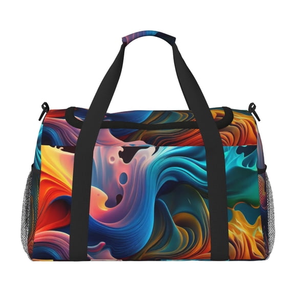 Picia Vibrant Fluid Motion Art Print Travel Duffle Bag,Weekender Bags for Women with Shoe Compartment, Gym Duffel Bag with Wet Pocket, Hospital Bags for Labor and Delivery